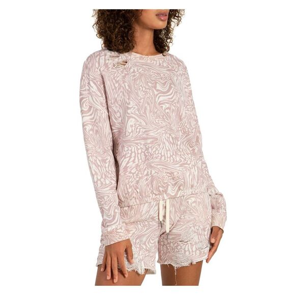 NWT N: PHILANTHROPY Womens Pink Distressed Elasticized Crewneck Sweatshirt S - Picture 1 of 3